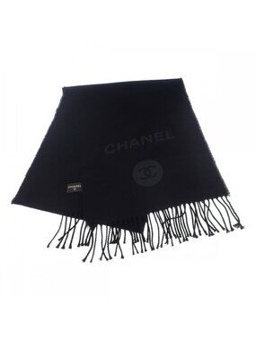 Chanel Coco Mark Scarf Wool Cashmere Black